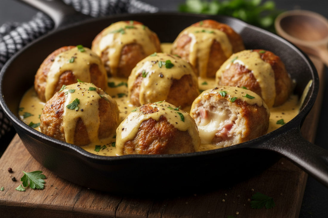 Chicken Cordon Bleu Meatballs with Brown Sugar Mustard Cream Sauce