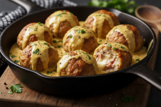 Chicken Cordon Bleu Meatballs with Brown Sugar Mustard Cream Sauce