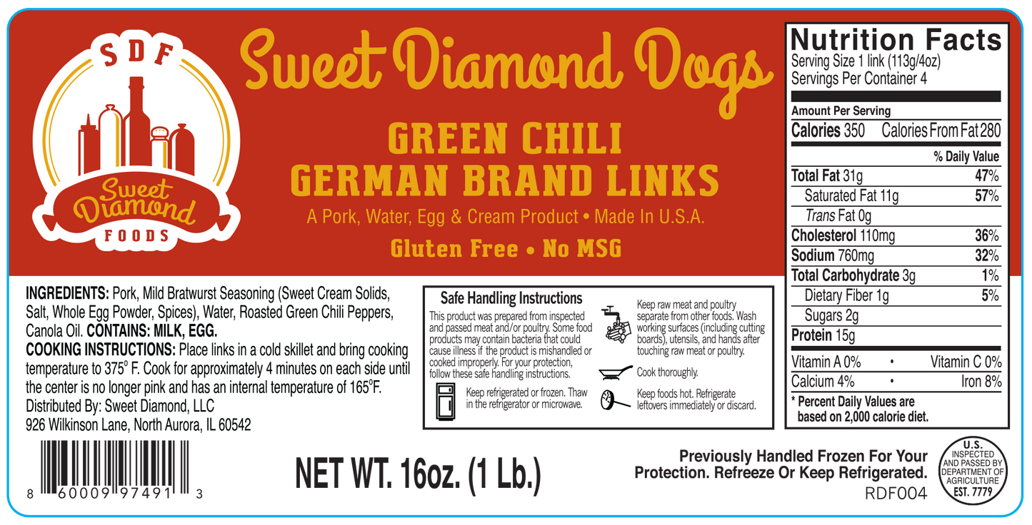 Green Chile German Brand Links - (*Brats)